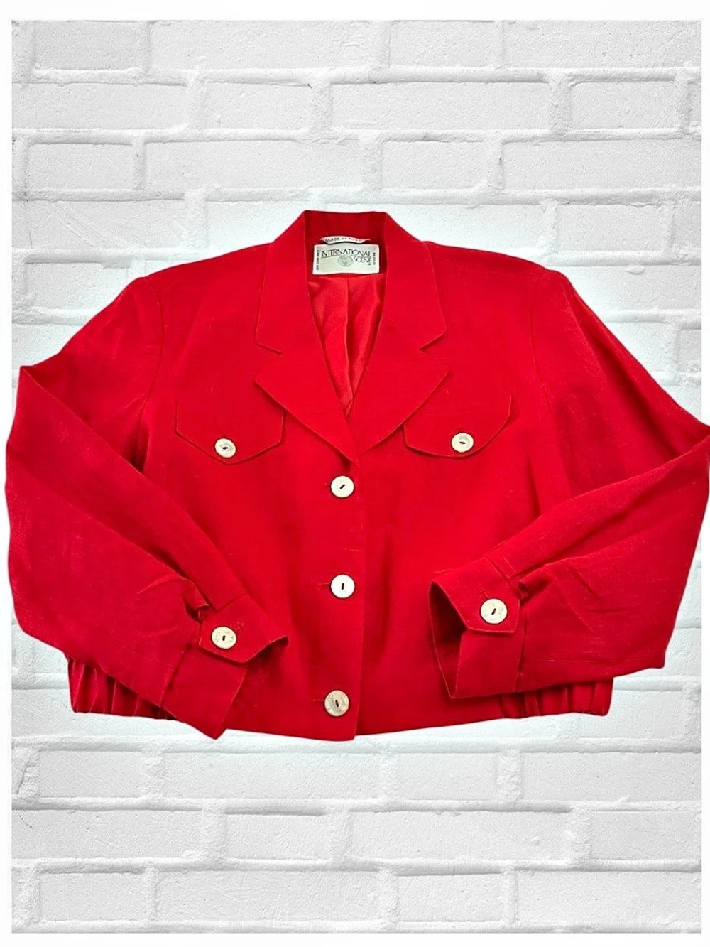 Vintage 80’s International Scene Red Button-Front Bomber Jacket Retro Boxy Crop